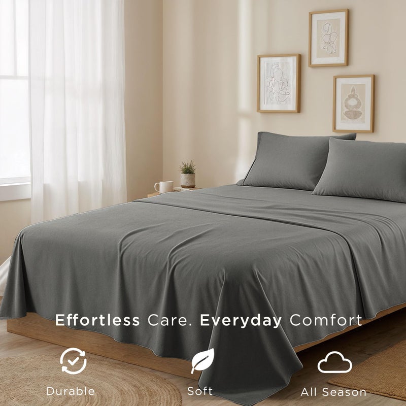 Threadmill Cotton Queen Sheet Set | 100% Cotton Sheets for Queen Size Bed | Solid Sateen Queen Bed Sheets Set with 16â€ Deep Pocket | Soft Breathable 4-Piece Cooling Bedding Sheet Set | Dark Grey - Image 5